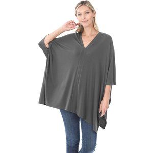 NEW ZENANA PREIMUM  Oversized V-Neck Sweater Poncho Gray Color sz 1X